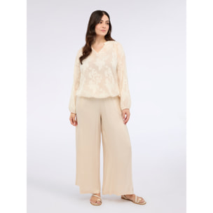 Fiorella Rubino - Blusa stampa floreale con scollo a V - Beige