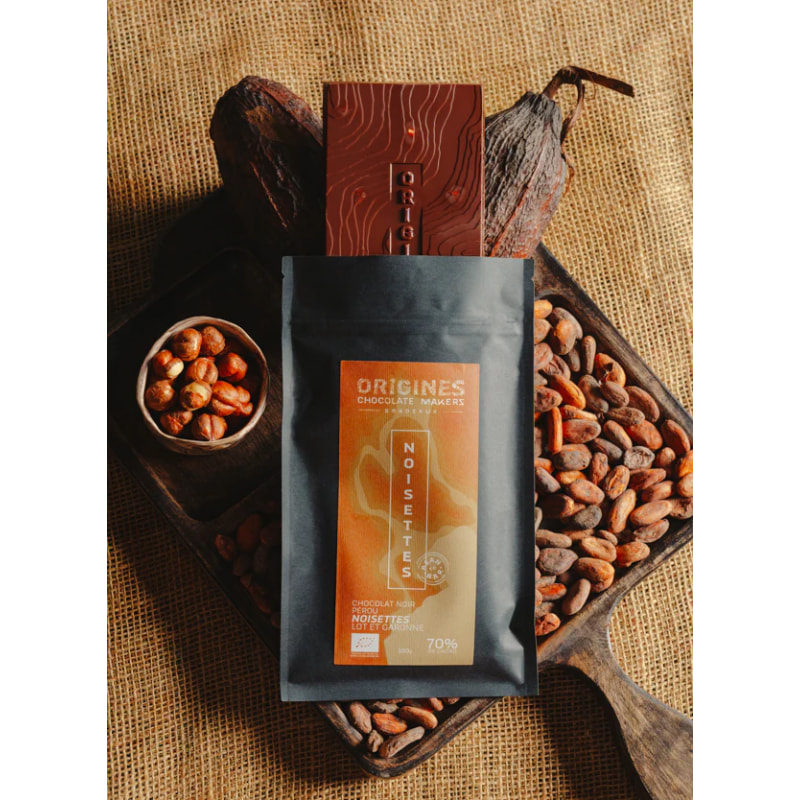 Tablette de chocolat noir 70% aux noisettes caramélisées - Bean To Bar - 100g Bio