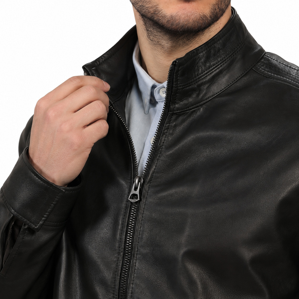 Giubbino in vera pelle di vitello Nero