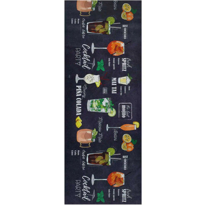 RICCI Alfombra vinílica de cocina diseños de cócteles en negro, varias medidas disponibles.
