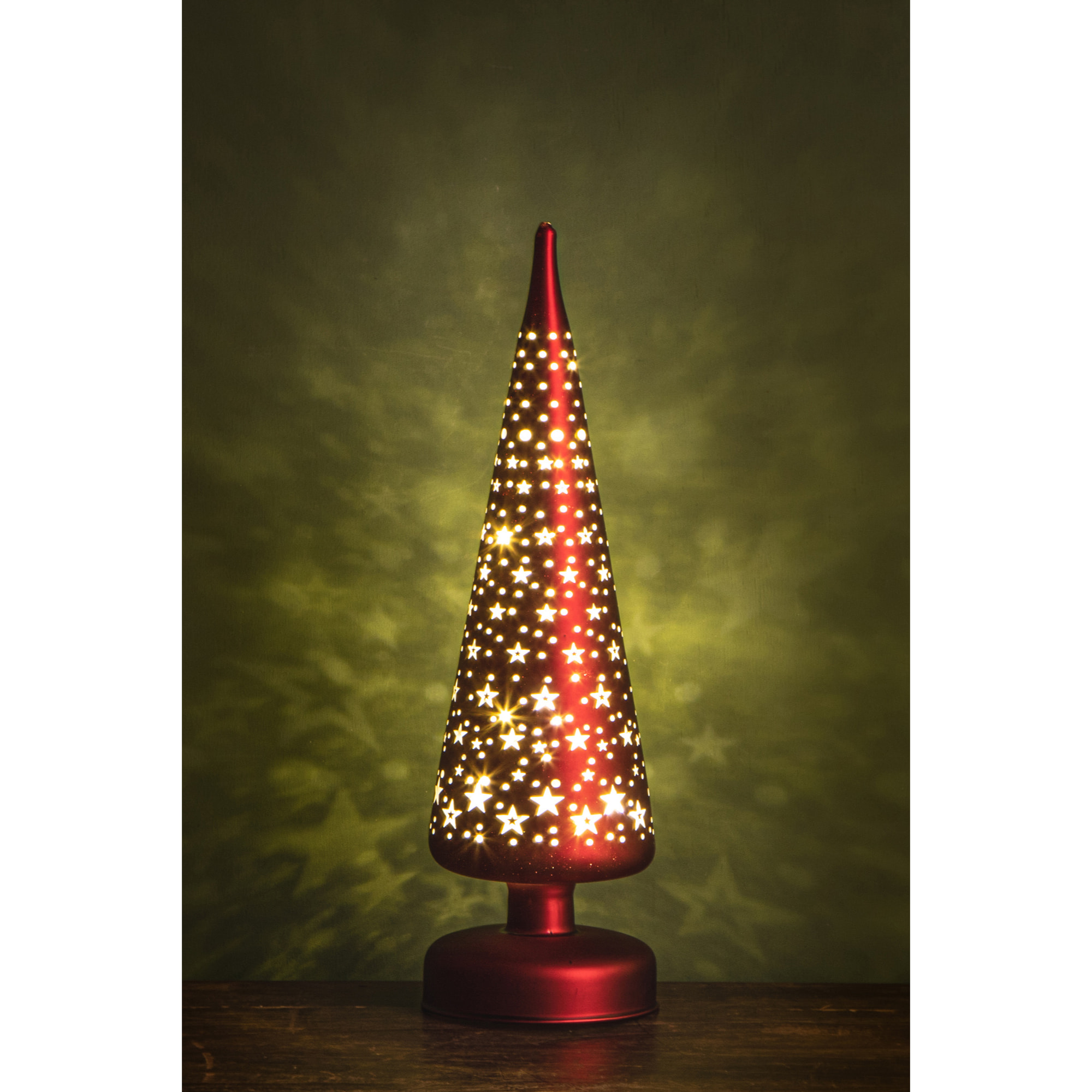 Albero Decorato Con Mini Stelle E Led. Altezza 30 Cm - Pezzi 2 - 9X30X9cm - Colore: Verde - Bianchi Dino - Articoli Natalizi