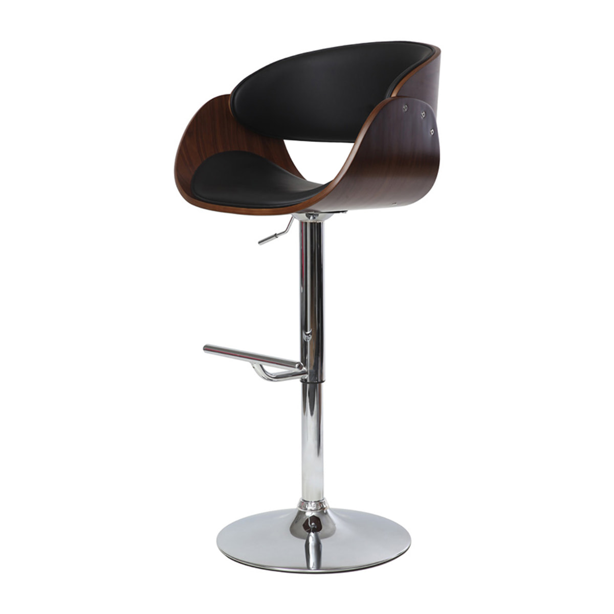 Tabouret de bar design réglable noir et bois foncé BENT