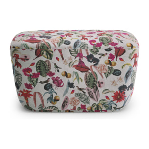 Pouf "Triana" en velours motif tropical