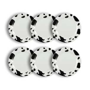 Lot de 6 assiettes plates 26,5cm en porcelaine à motif vache ANIMALS