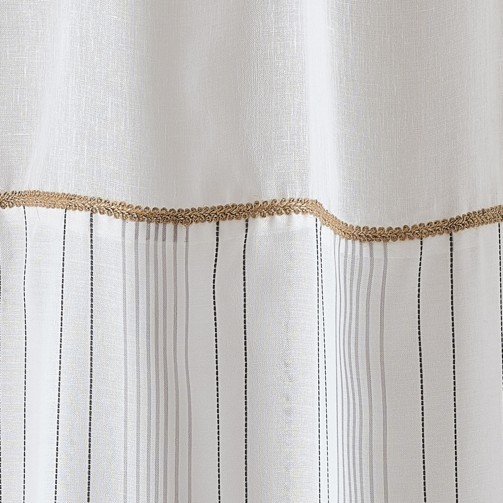 Voilage tamisant à nouettes avec parement et finition jute - Ivoire