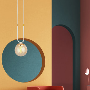 Lampada a sospensione GLAM in acciaio bianco e vetro ambrato