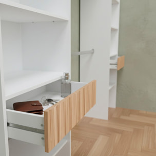 Armadio Guardaroba Aperto Con Ripiani Regolabili 3 Cassetti Doppio Appendiabiti In Alluminio Mobile Multiuso 190 x 187 x 40 Cm Bianco E Rovere Listato