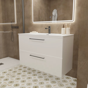 Meuble de Salle de Bain Vex | 80Cm Blanc | Deux Tiroirs | Évier Encastré | Miroir non inclus | Meubles Assemblés | Alday
