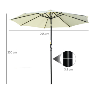 Sombrilla de Jardín Ø295x250 cm con Manivela Parasol Exterior con Mecanismo de Inclinación y Poste Desmontable de Metal para Terraza Piscina Patio Beige