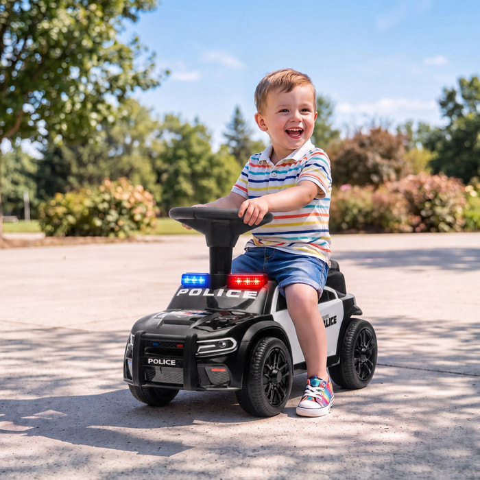 AIYAPLAY Coche Correpasillos de Policía para Niños de 18-36 Meses, Correpasillos con Luz, Música y Espacio de Almacenaje, 65x29,5x36 cm, Negro