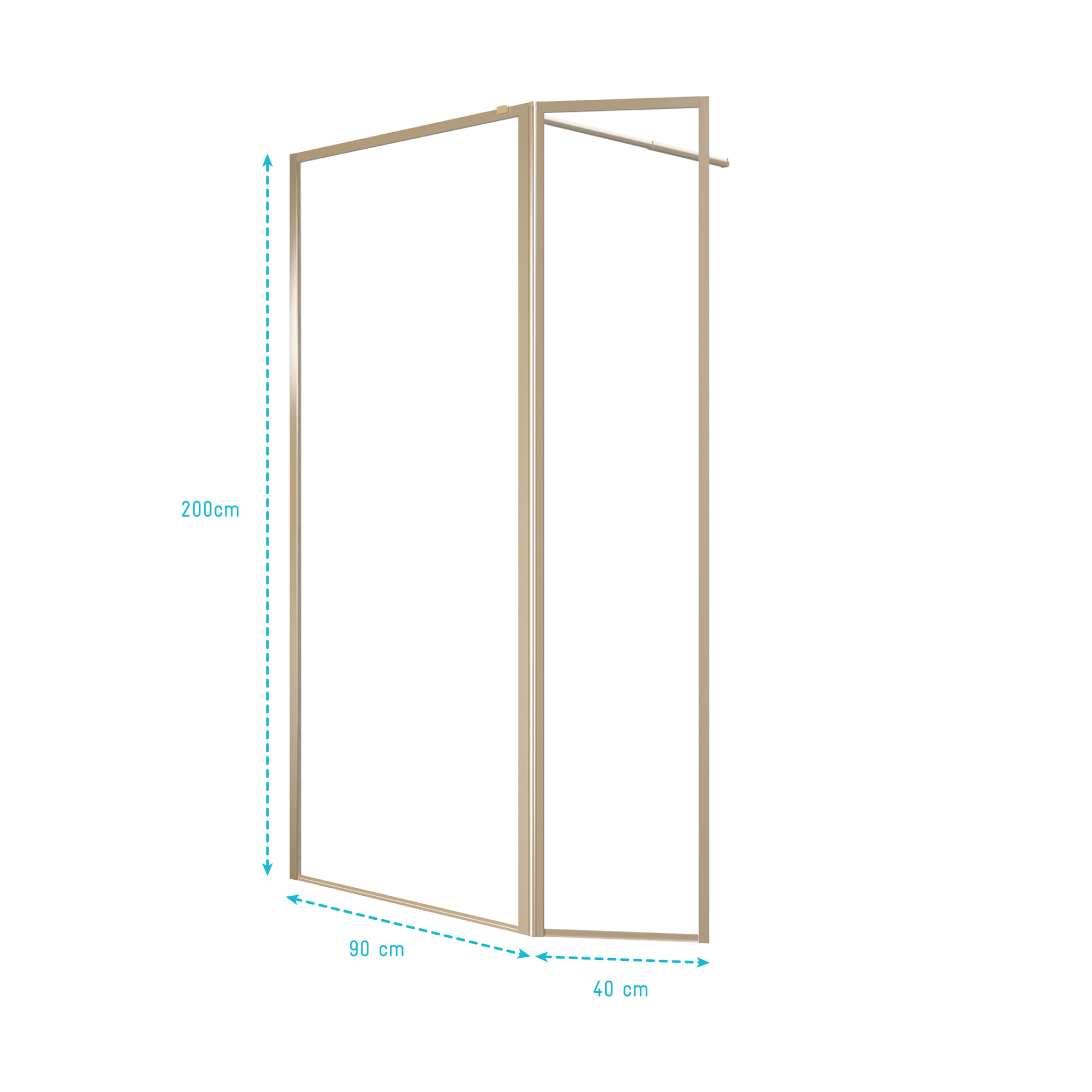 Paroi de Douche avec Volet Pivotant 90+40x200 cm - Finition Or Doré Brossé - GOLDY CONTOURING