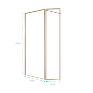 Paroi de Douche avec Volet Pivotant 90+40x200 cm - Finition Or Doré Brossé - GOLDY CONTOURING
