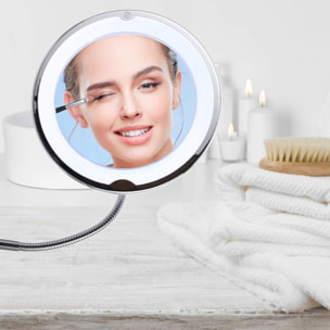 Well home espejo con soporte con luces led en el borde color plata ø20,2x40cm