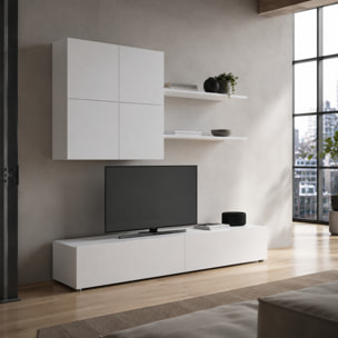 Parete Attrezzata Mobile Soggiorno Moderno Con Base TV 2 Ante Pensile 4 Ante e 2 Mensole Design Contemporaneo in Melaminico 200 x 194 x 40 cm Bianco