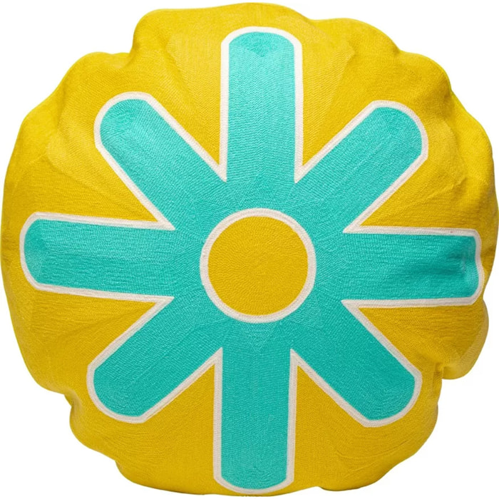 Coussin Icon soleil jaune et turquoise Kare Design