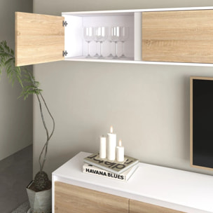 Pack salón con mesa de centro y mesa de comedor Arlet Max V2B Blanco Artik (Blanco Mate) - Roble Canadian