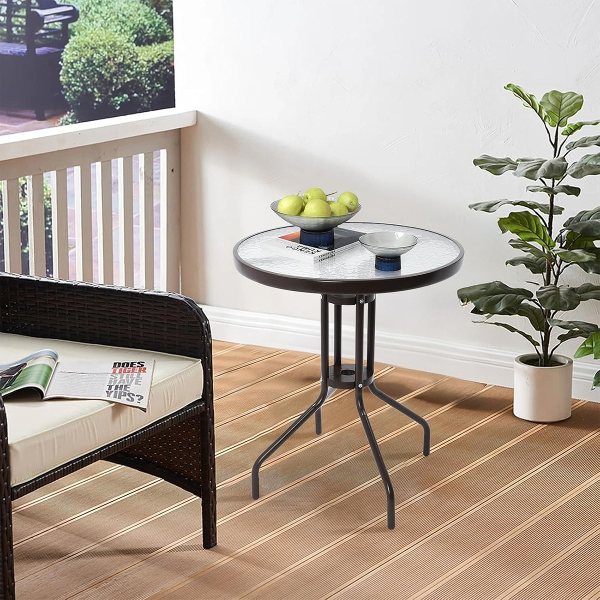 Tavolino da Giardino Island con Top in Vetro Temperato 60 cm