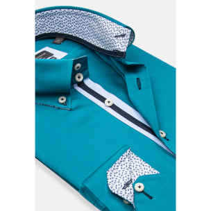 Camicia Uomo 2 Bottoni Button Down Slim Satin Unito Verde Ottanio