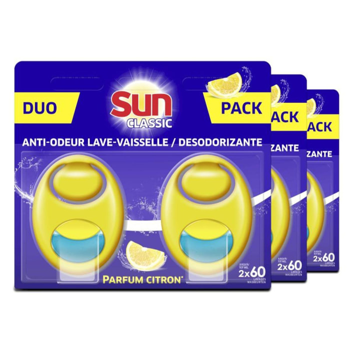 Pack de 3 - SUN Désodorisant Lave-Vaisselle Citron Duo 2x60