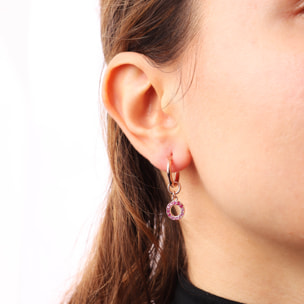 Orecchino a Cerchio con Ciondolo Lettera O in Pavé di Cubic Zirconia Rosa