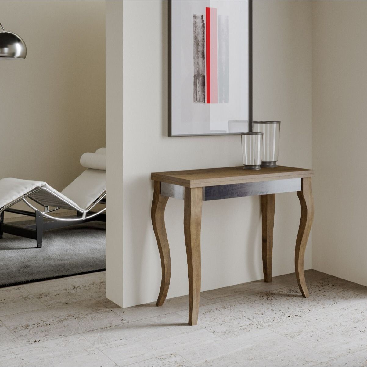 Console extensible portefeuille 90x45/90 cm Olanda Librox Noyer cadre Gris