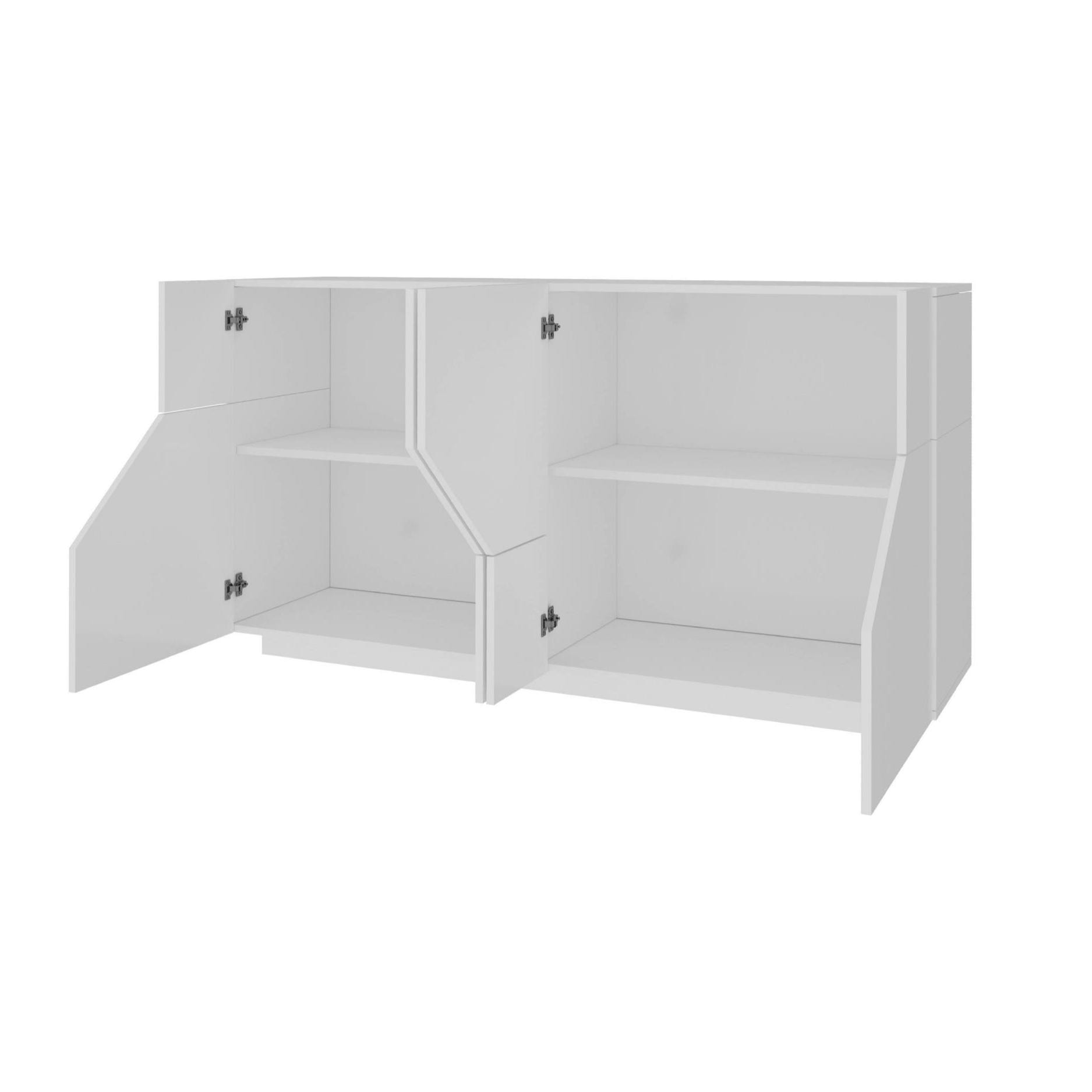 Credenza moderna a 4 ante geometriche, Made in Italy, Madia da ingresso, Buffet di design da soggiorno, Cm 200x43h86, Bianco lucido