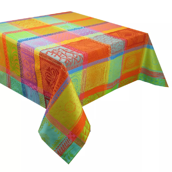 Nappe pur coton enduit motif jacquard multicolore orange Mille wax creole