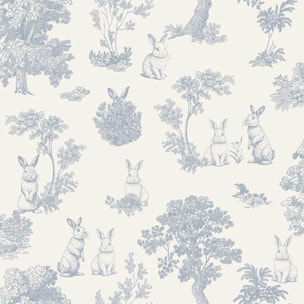 Papier peint lapin toile de Jouy bleu blanc