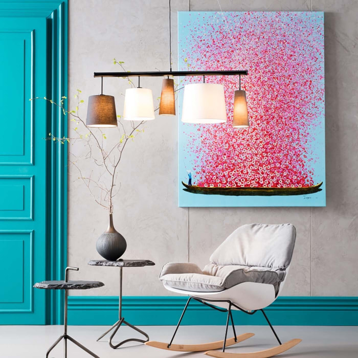 Tableau Touched fleurs pirogue bleu et rose Kare Design