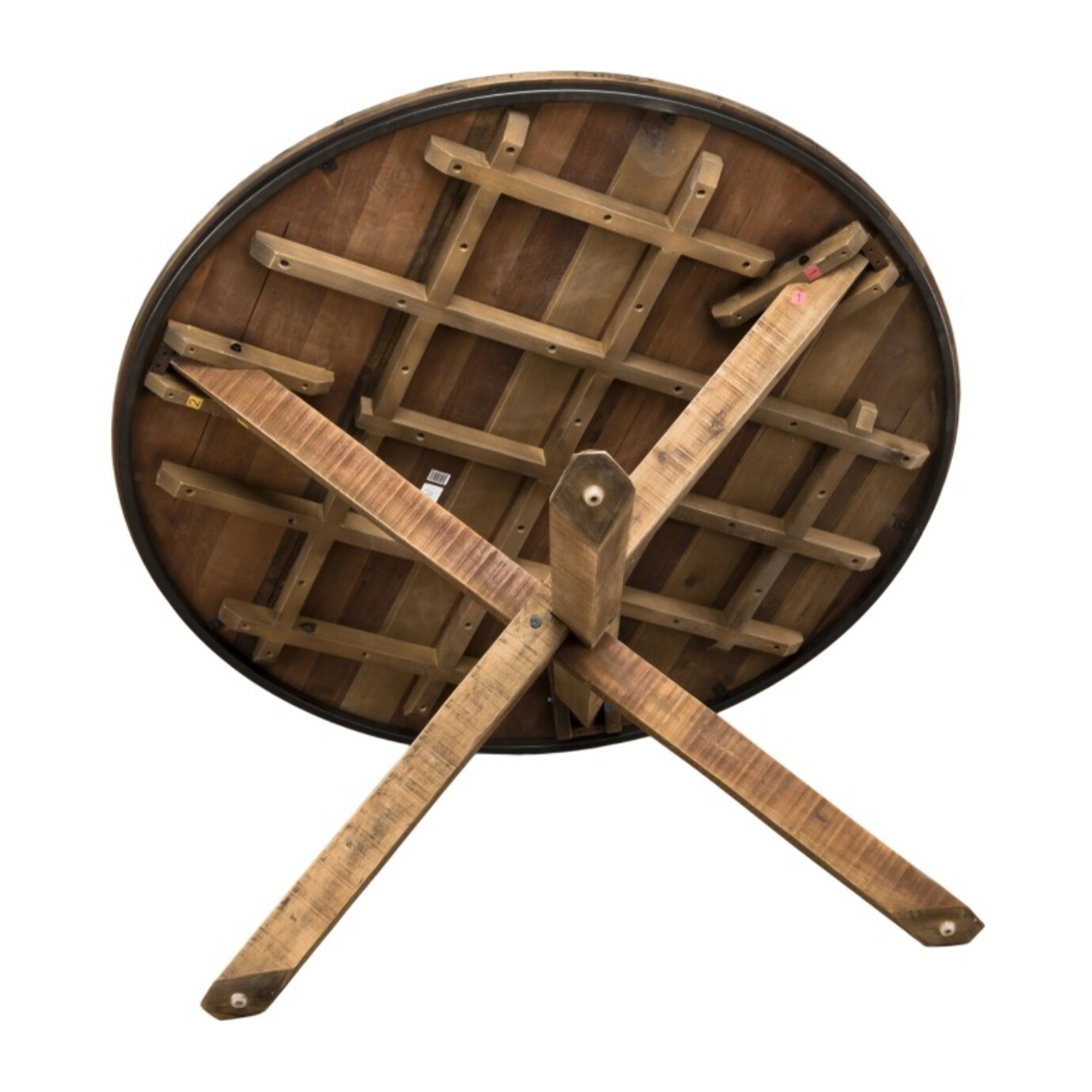 SIXTINE - Table à manger ronde marron 130x130cm pieds croisés Teck recyclé Acacia Mahogany recyclé