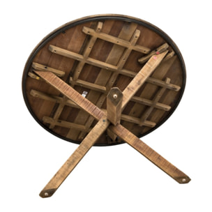 SIXTINE - Table à manger ronde marron 130x130cm pieds croisés Teck recyclé Acacia Mahogany recyclé