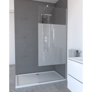 Paroi de Douche Dépolie 80x200cm + Barre de fixation extensible - Verre 8mm - Finition Chrome