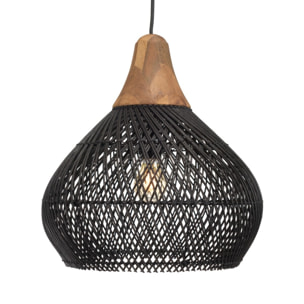 SIXTINE - Suspension 'cloche' 40x40cm en rotin couleur noire et teck