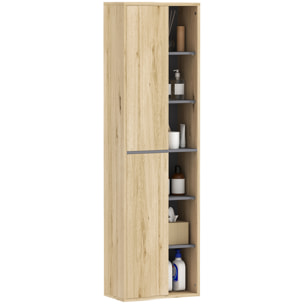 Columna de Baño de Pared Armario de Baño con Compartimentos Abiertos y 2 Puertas Mueble de Baño Moderno 40x24x141,5 cm Natural