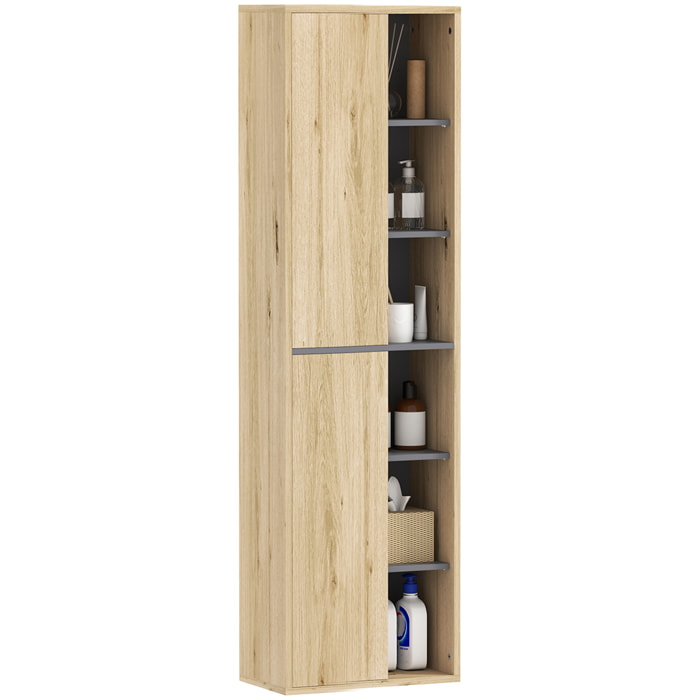 Columna de Baño de Pared Armario de Baño con Compartimentos Abiertos y 2 Puertas Mueble de Baño Moderno 40x24x141,5 cm Natural