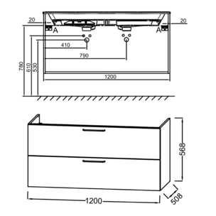 Meuble double vasque 120 cm Odéon Rive Gauche 2 tiroirs blanc