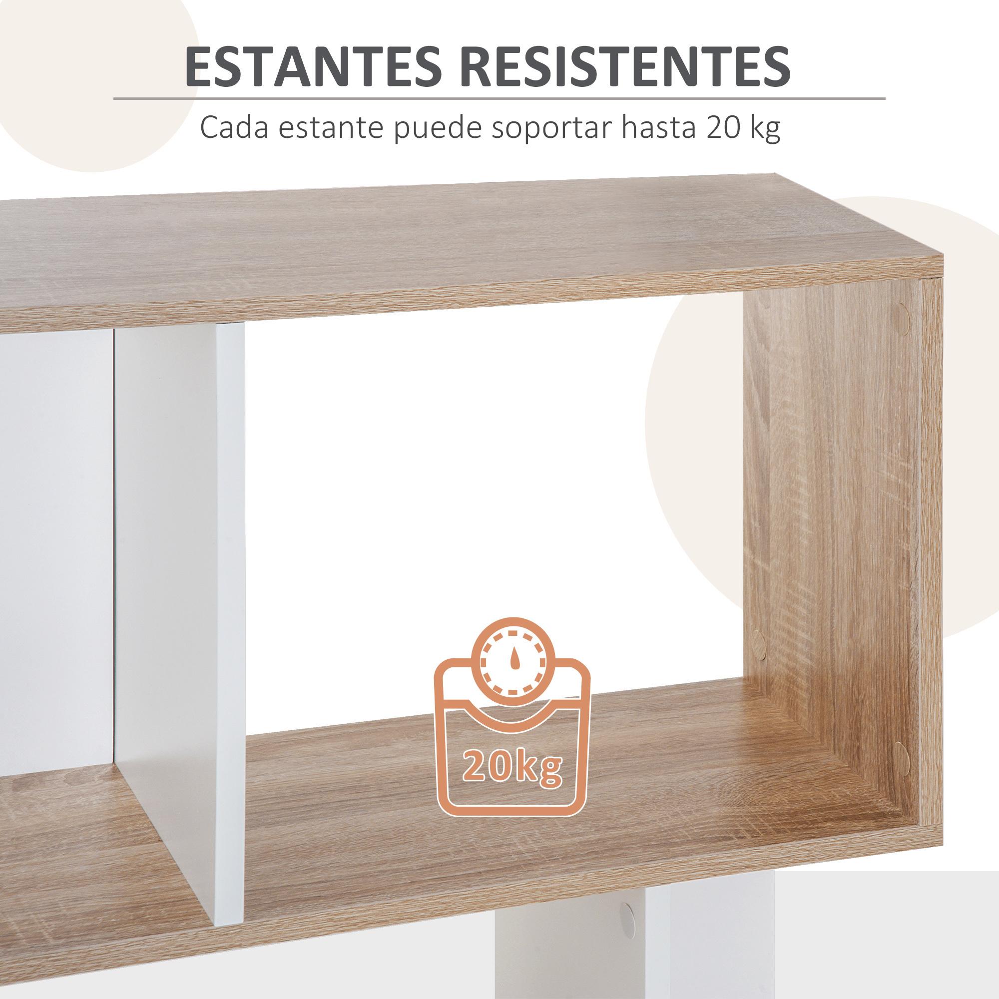 Estantería Librería 5 Estante Estantería Alta Pared Estante de Exposición Forma S Diseño Moderno para Salón Oficina 60x24x184.5cm Madera