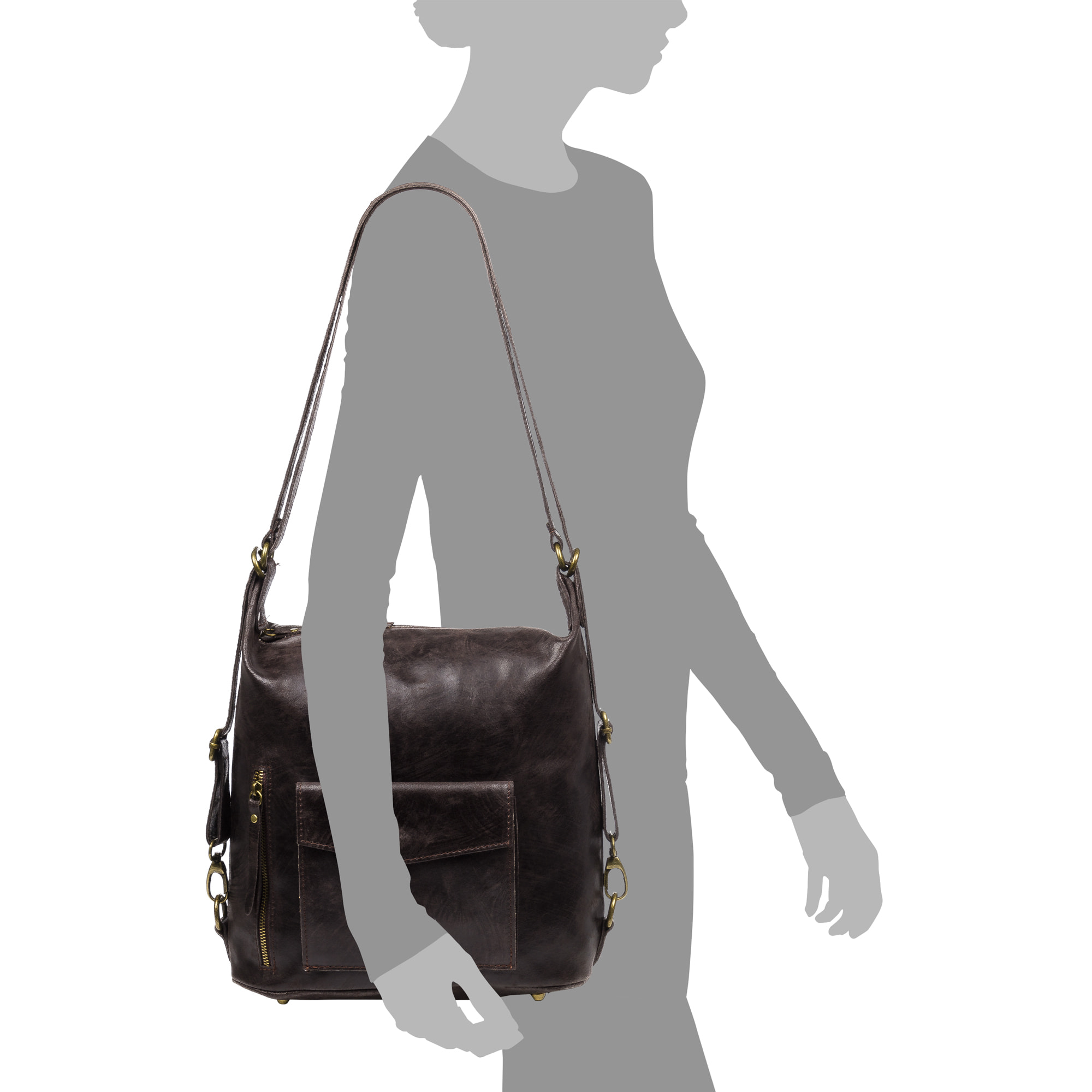 Irene Bolso de Hombro Mochila Mujer.Piel auténtica Gamuza Lavado a la Piedra