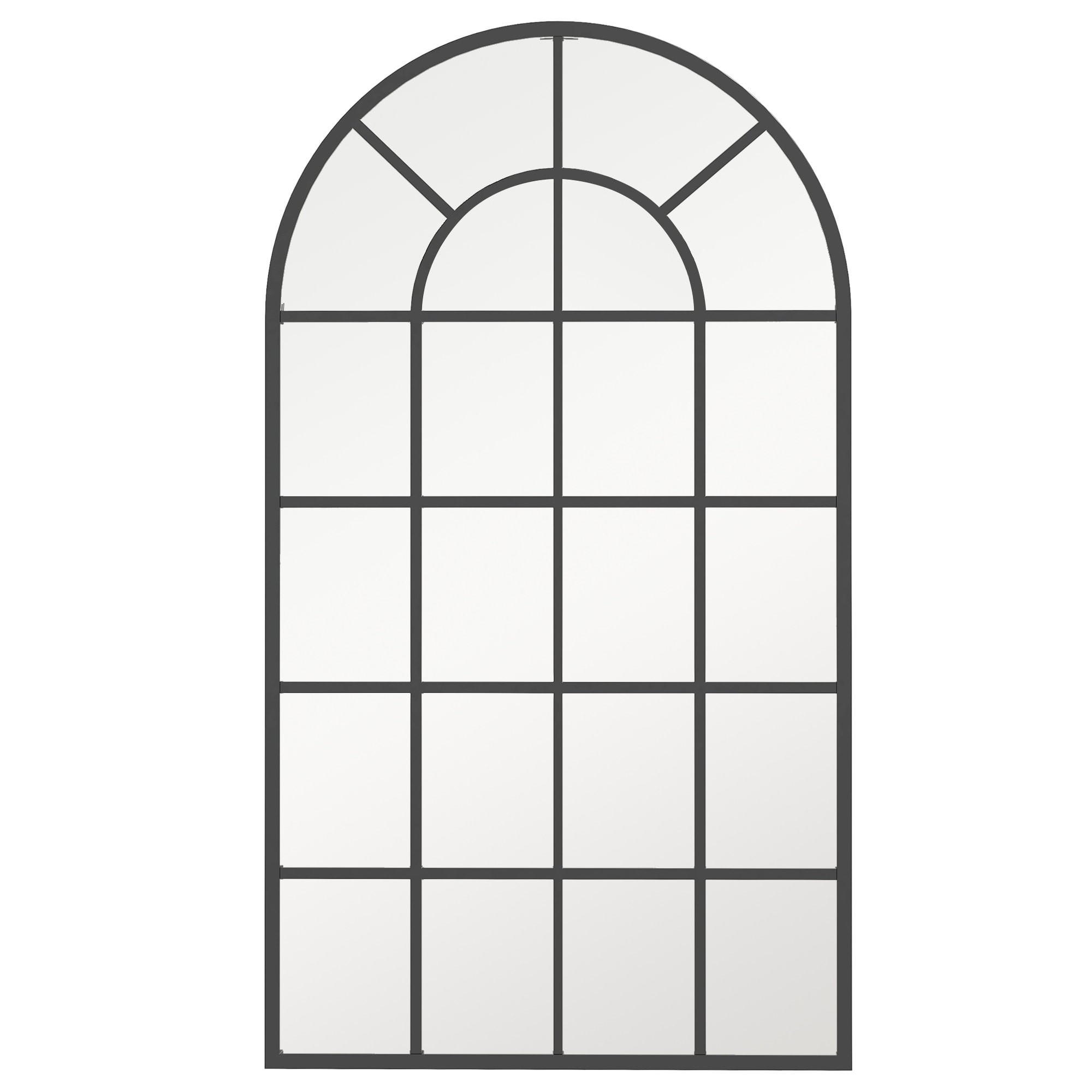 Miroir mural aspect verrière style classique chic - dim. 62L x 110H cm - métal noir verre 3 mm