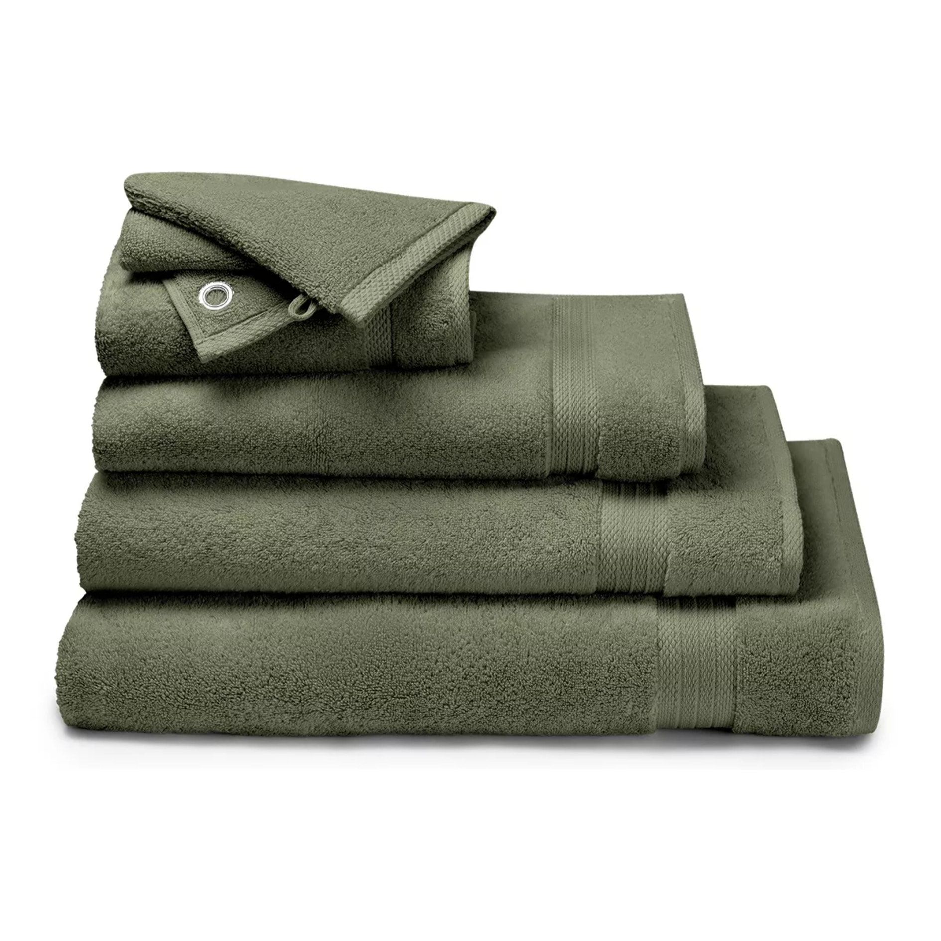 Drap de douche pur coton 550 g/m² uni vert Elea kaki