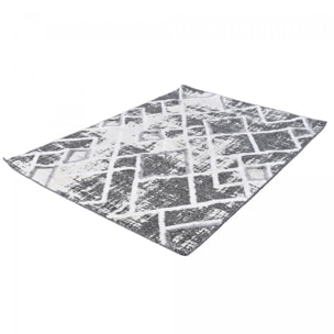 Tapis Gaco en relief dessin géométrique, couleur gris et blanc