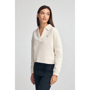 Sudadera color crudo con cuello de polo y logo Polo Club