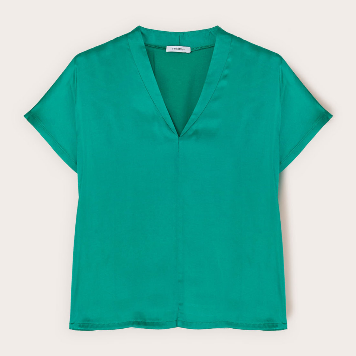 Motivi - Camiseta bimatérica con escote en V - Verde