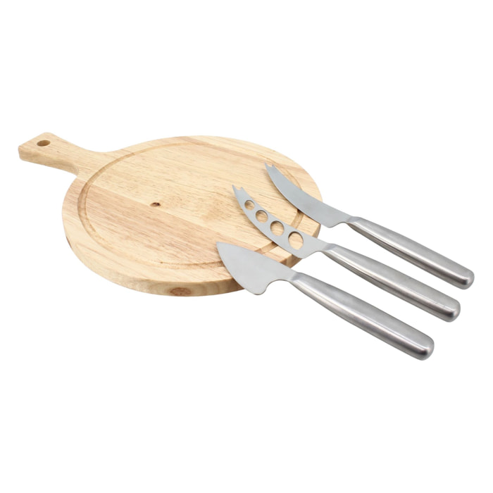 Planche à découper ronde et 3 couteaux à fromage