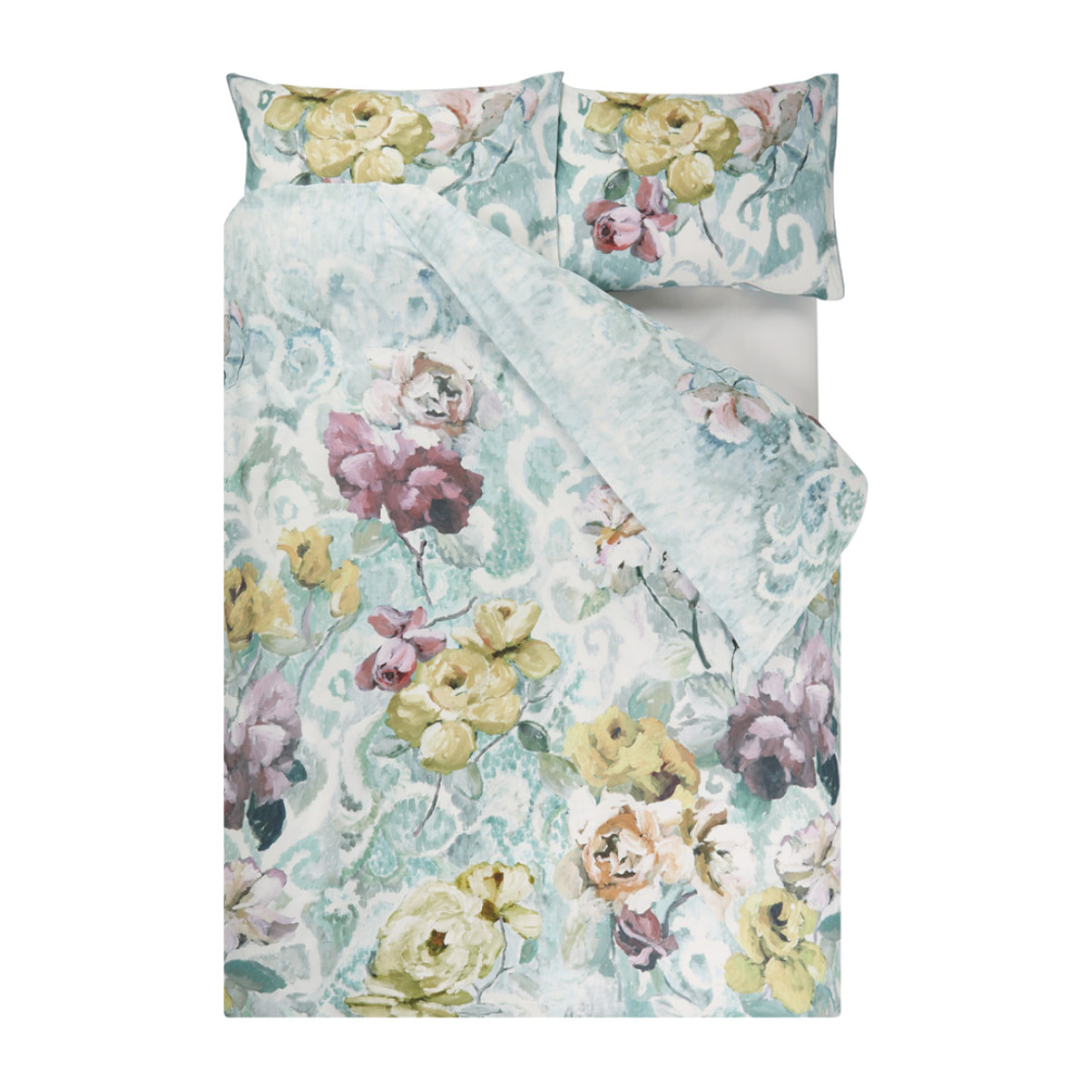 Housse de couette imprimée en percale de coton, TAPESTRY FLOWER, Vert Clair Eau de nil