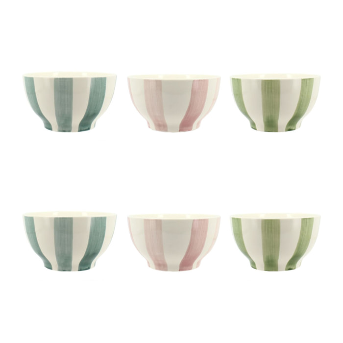 Lot de 6 bols 70cl en grès blanc et rayures colorées ARLEQUIN