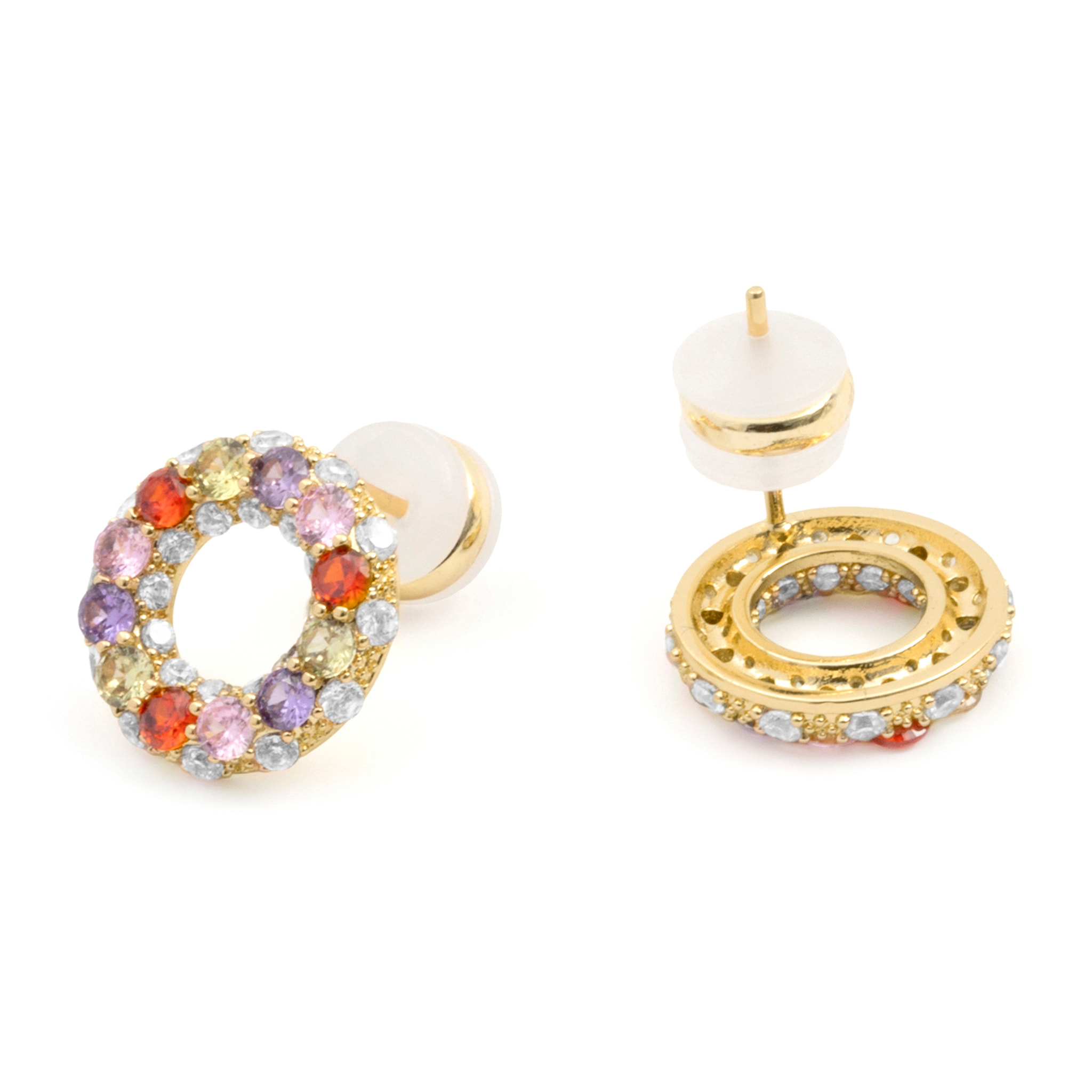 Pendientes de Circonita Multicolor acabado en oro amarillo de 18k