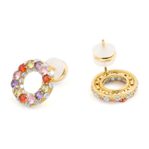 Pendientes de Circonita Multicolor acabado en oro amarillo de 18k