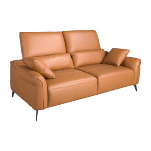 Sofá Angel Cerdá de 3 plazas tapizado en piel de origen vacuno en marrón patas de acero inoxidable en epoxi negro 209x107x105cm