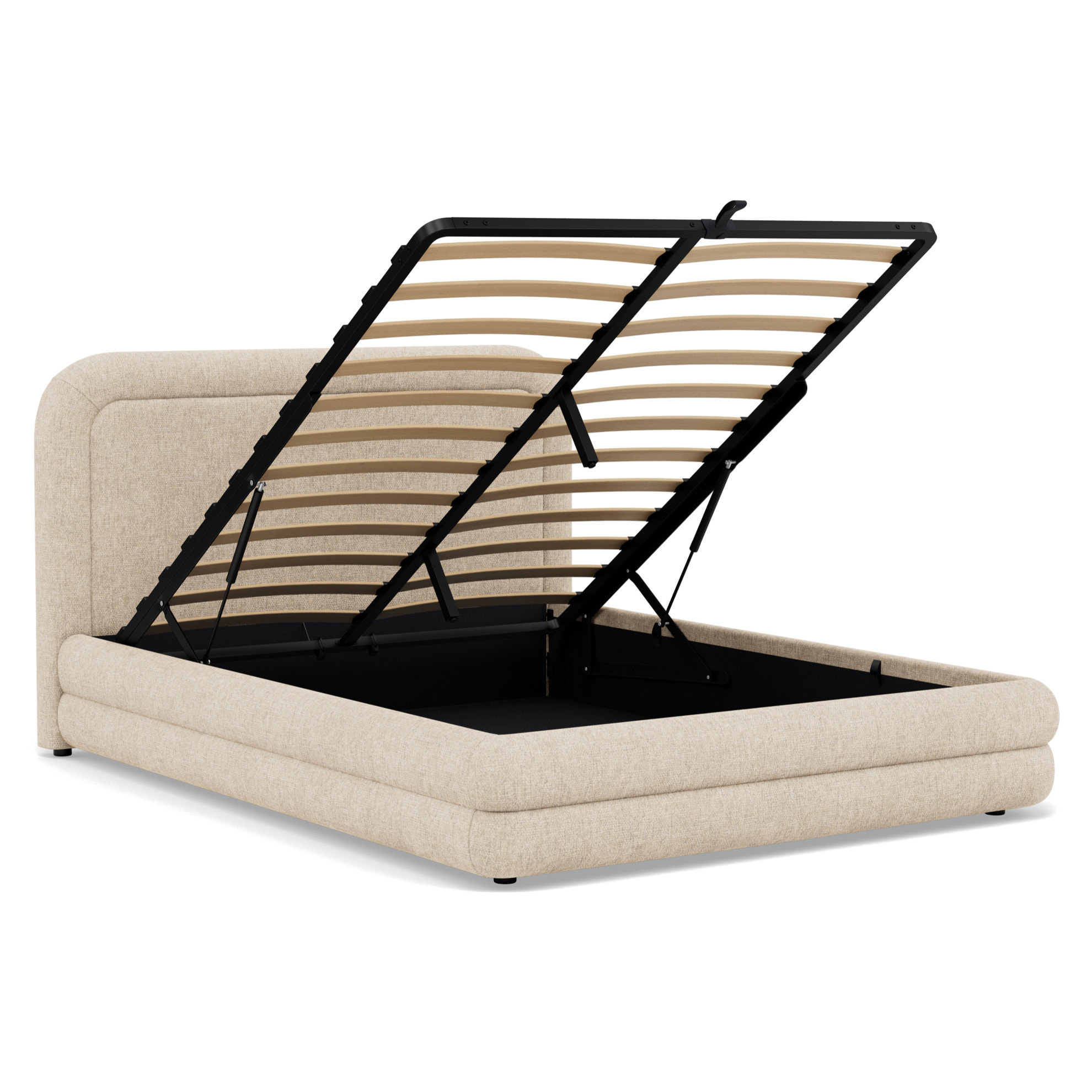 Babel - lit coffre - 160x200 cm - en velours texturé - sommier inclus - Beige